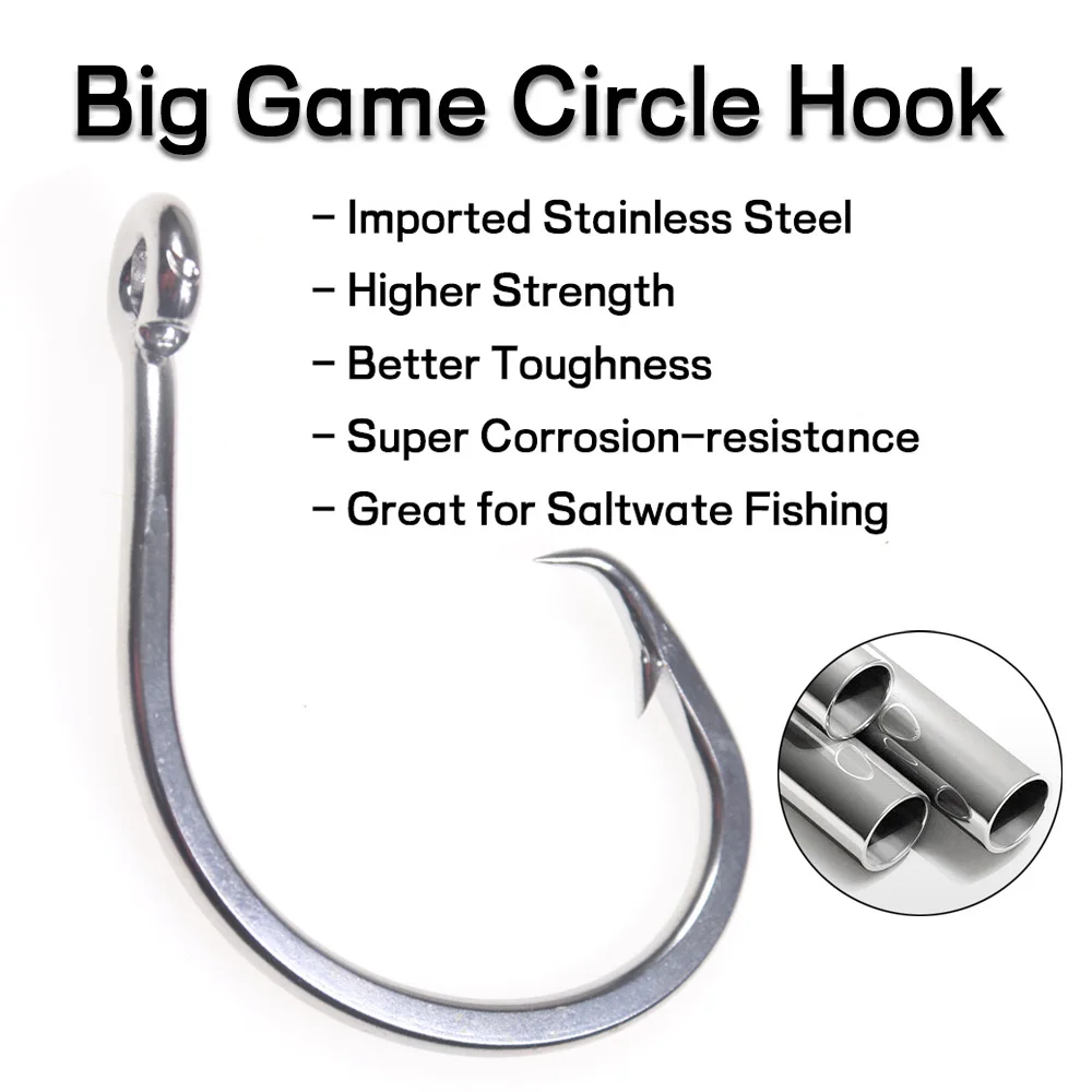 Bimoo-anzuelo Circel de acero inoxidable 6/0-18/0, anzuelo de cebo para pesca de agua salada, fuerte, anticorrosión, para tiburón de mar profundo - imagen 2