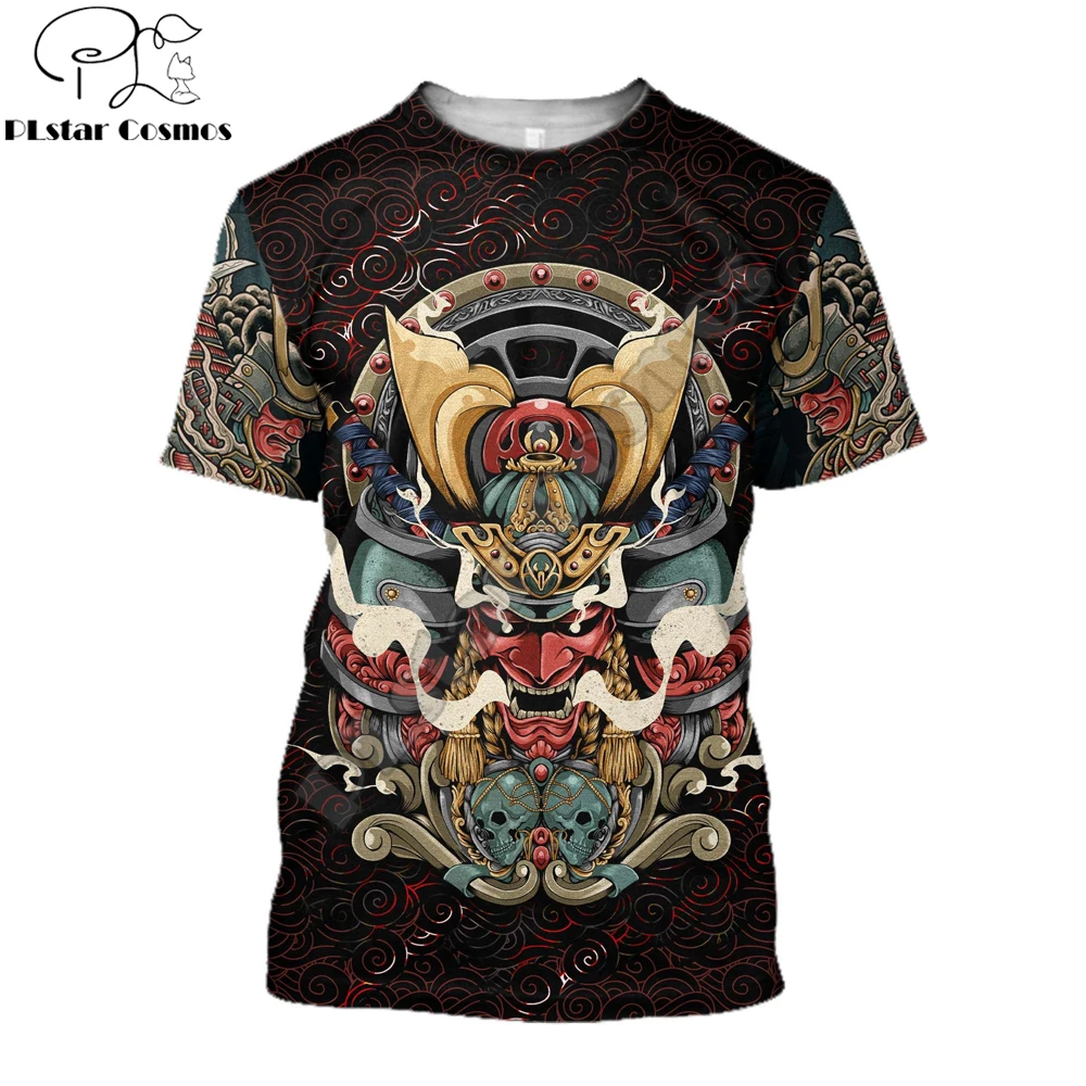 Camiseta Samurai Oni manga corta estampado 3D máscara tatuaje - imagen 2