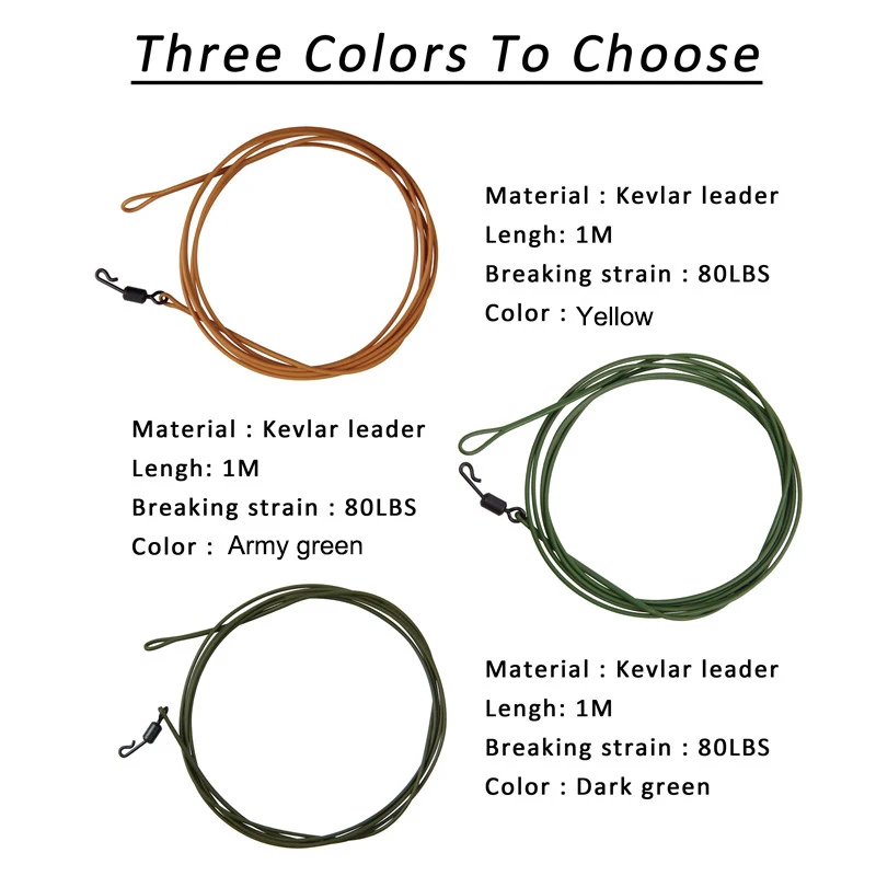 Líder de pesca de carpa, líder de alambre de hundimiento, aparejo de carpa con clip de plomo, eslabones de cambio rápido, longitud de 1M, 3 piezas, 80lb - imagen 2