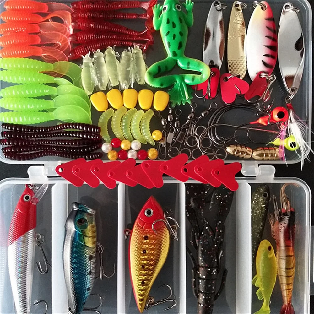 Kit de Señuelos de Pesca, Wobblers artificiales duros, cucharas de plantilla de Metal, señuelo suave, cebo de Pesca de silicona, accesorios de aparejos de Pesca - imagen 4