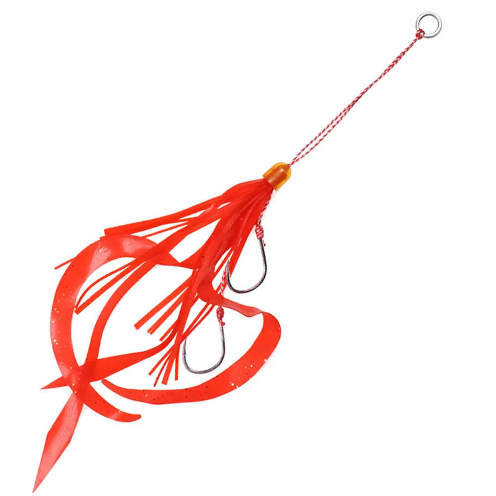 Ellllv faldas de goma de silicona para pesca de pargo de agua salada 12 # Ganchos gemelos asistidos para señuelo de plantilla deslizante Marlin Inchiku Tai / Kabura - imagen 2