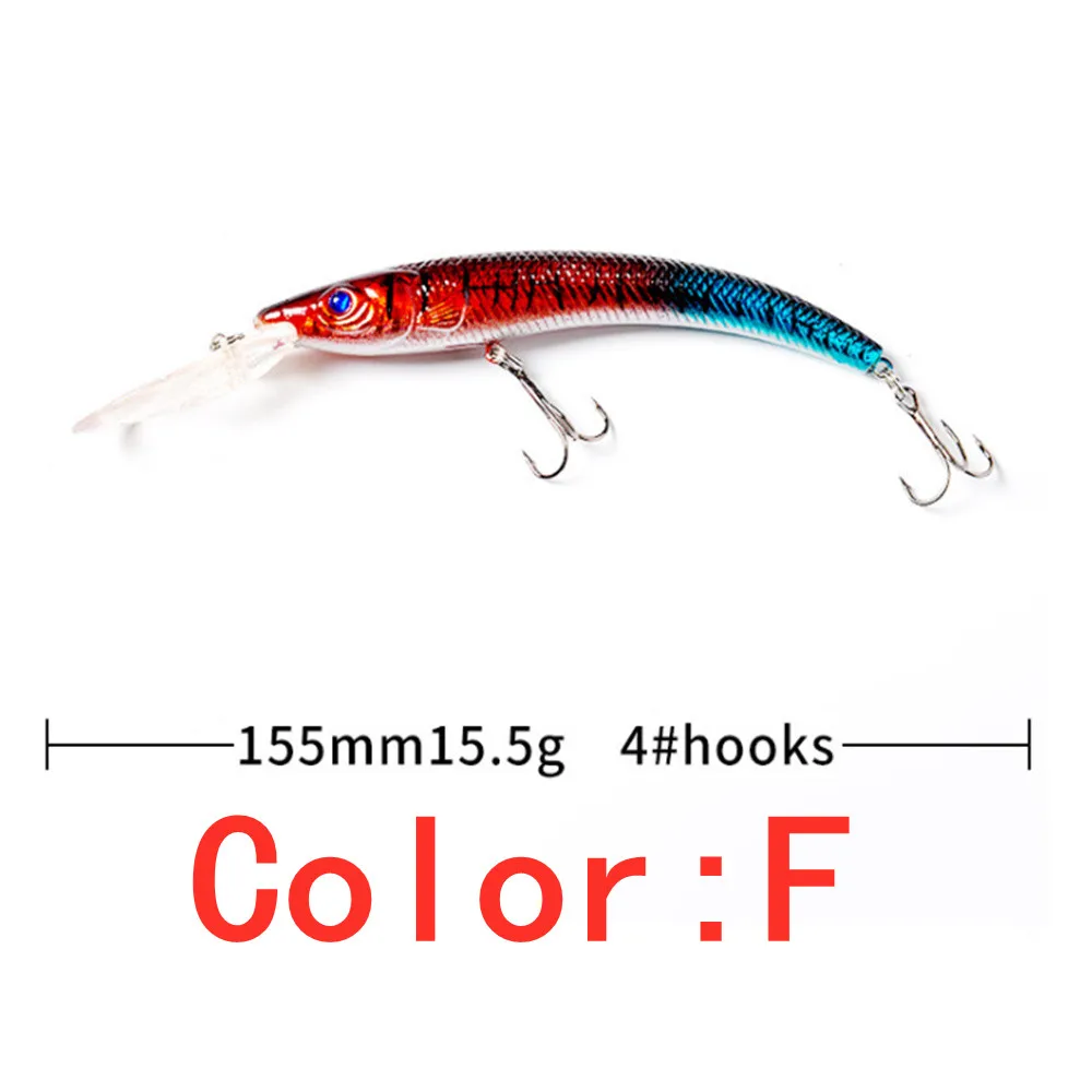 Este señuelo de pesca tiene 155 mm de largo y cuenta con cuatro ganchos para una captura efectiva