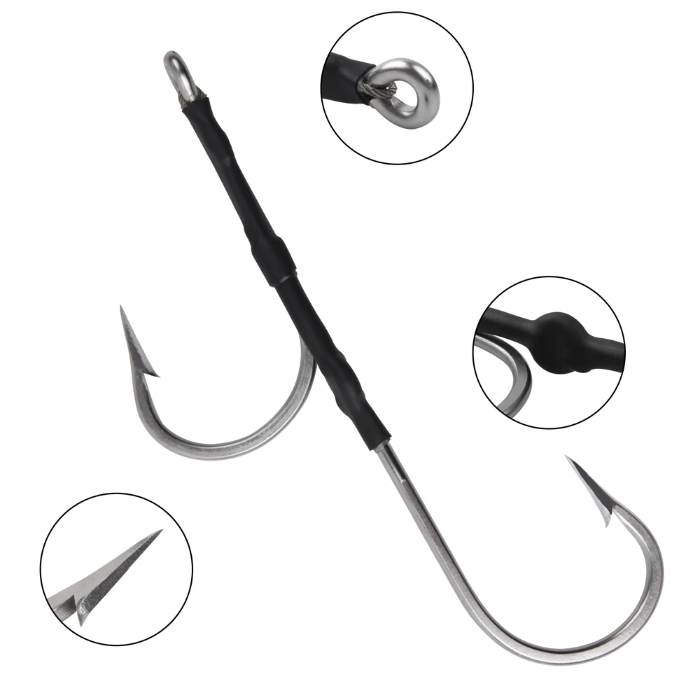 Anzuelos de asistencia para pesca, anzuelos afilados de acero inoxidable para pesca de tiburón, para rodapiés, señuelos de arrastre, tamaño 6/0-13/0, 5 unidades - imagen 4