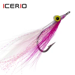 ICERIO-anzuelos de acero inoxidable, serpentinas de pececillos, moscas artificiales, lubina, señuelo de pesca de agua salada, 3 uds.