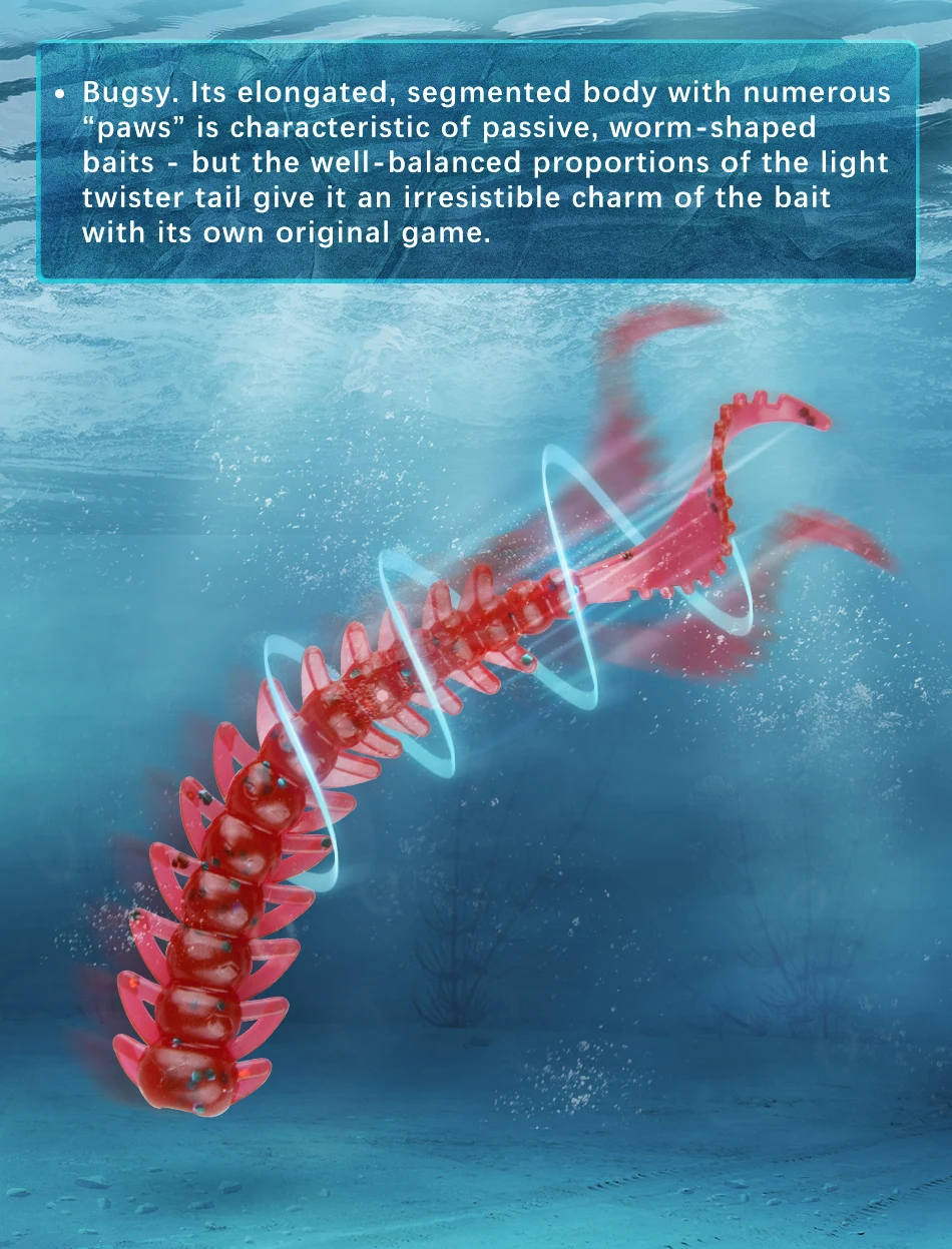 Señuelo insecto en acción mostrando su comportamiento de nado natural