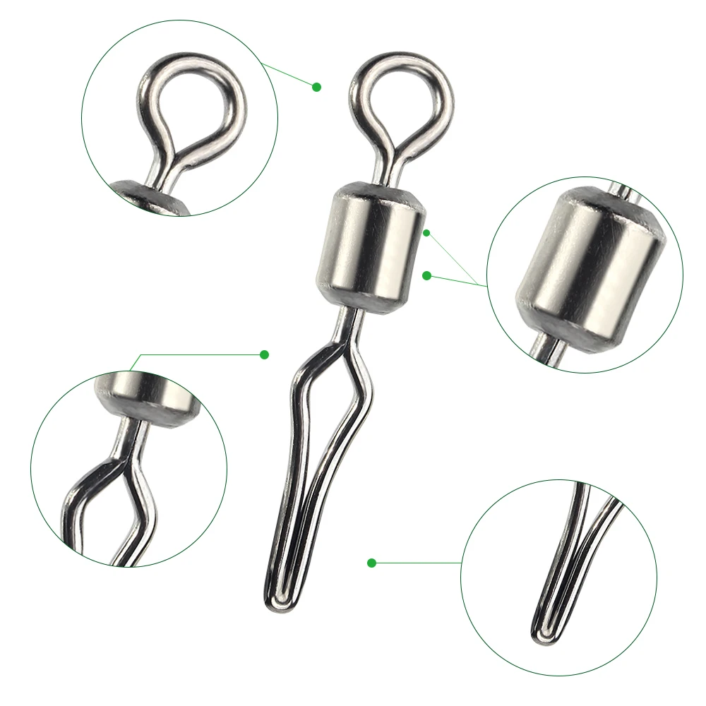 DNDYUJU-eslabones de pesca con Clip de línea lateral, 50 unidades, rodamiento de barril giratorio, anillo sólido, Conector de anzuelos de señuelo de pesca - imagen 3