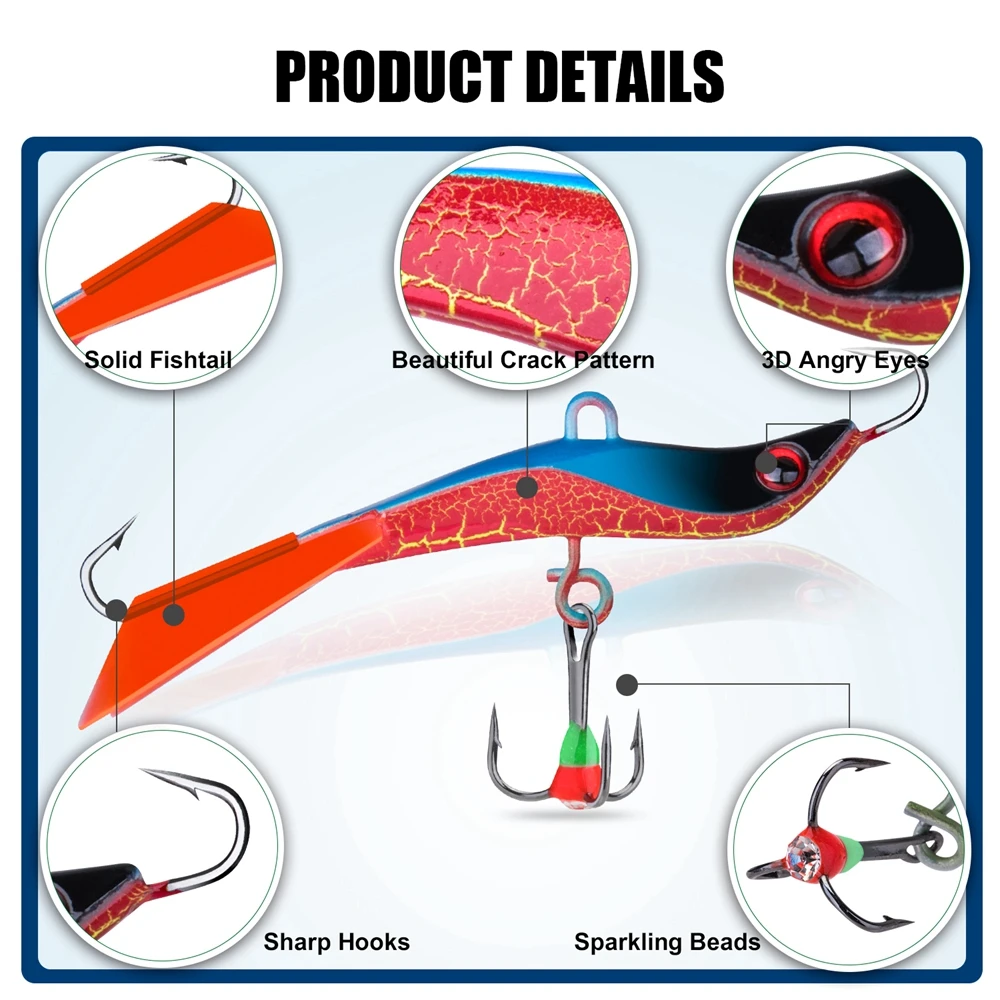 Goture-señuelo de pesca de hielo para invierno, equilibrador luminoso, 7,1 cm, 14,4g, anzuelo triple con púas en forma de S, ojo enojado 3D para cebo de pesca de trucha - imagen 4