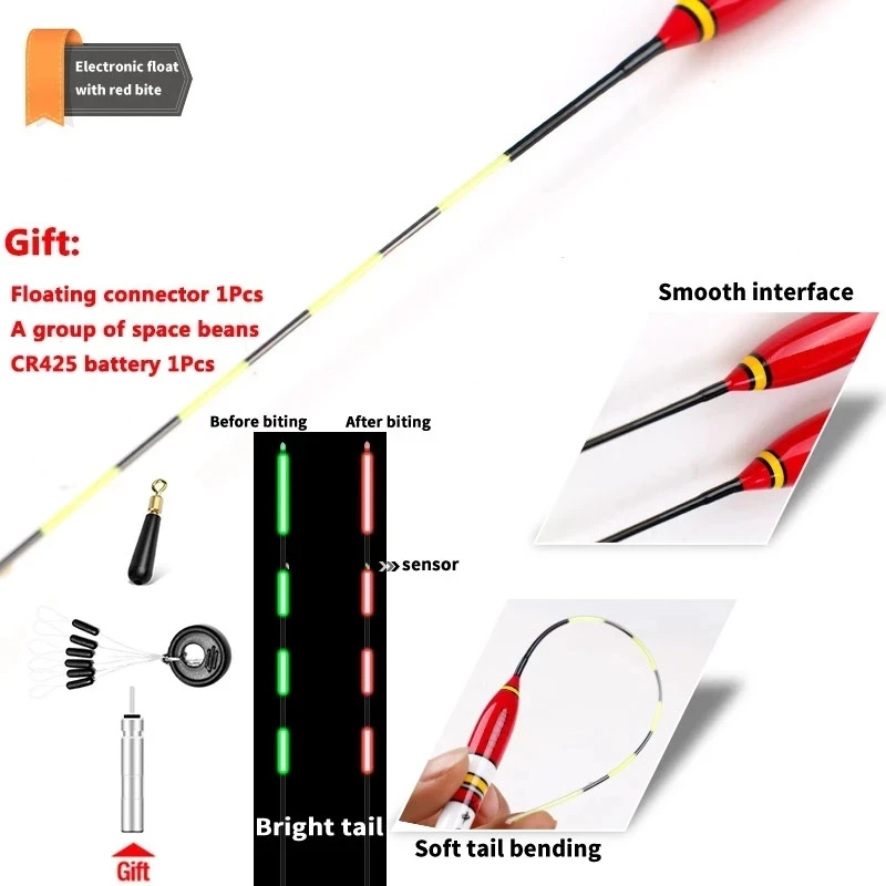Boya con alarma de mordedura para pesca, flotador de pesca inteligente con luz LED y cambio de Color automático, boya electrónica de noche sin batería, 1 Uds. - imagen 2