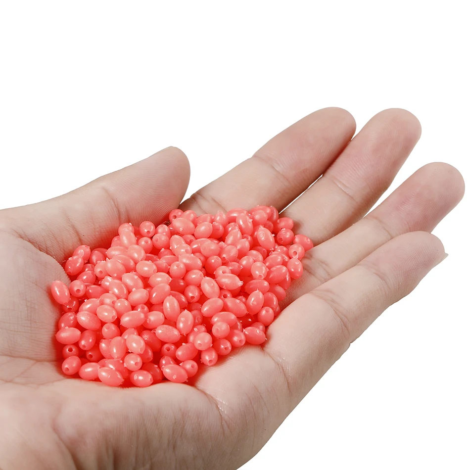 Cuentas de pesca de plástico suave ovaladas para anzuelos triples, abalorios brillantes para el fregadero, aparejos de señuelo de pesca verde y rojo, 100 piezas - imagen 4