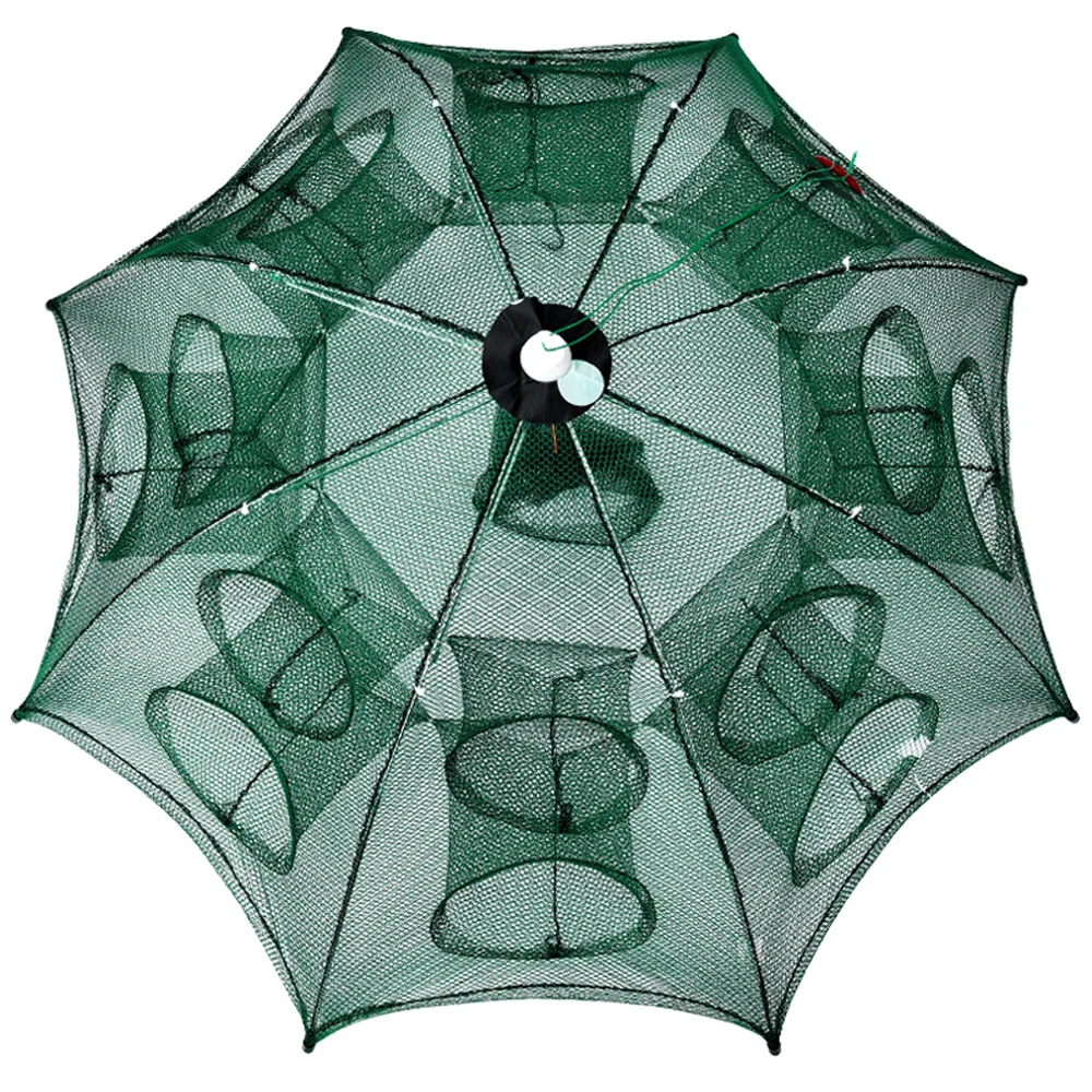 Red de pesca hexagonal portátil de acero de nailon, trampa automática para cangrejos, camarones, carpa, jaula, trampa para cangrejo, 4-20 agujeros - imagen 3