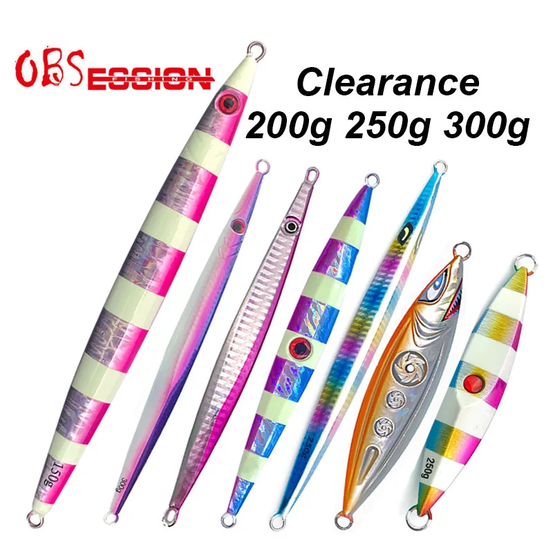 OBSESSION barato 200g 250g 300g plantilla de plomo de Metal duro aparejos de pesca de mar de agua salada Artificial luminoso rápido/lento hundimiento plantillas de caída