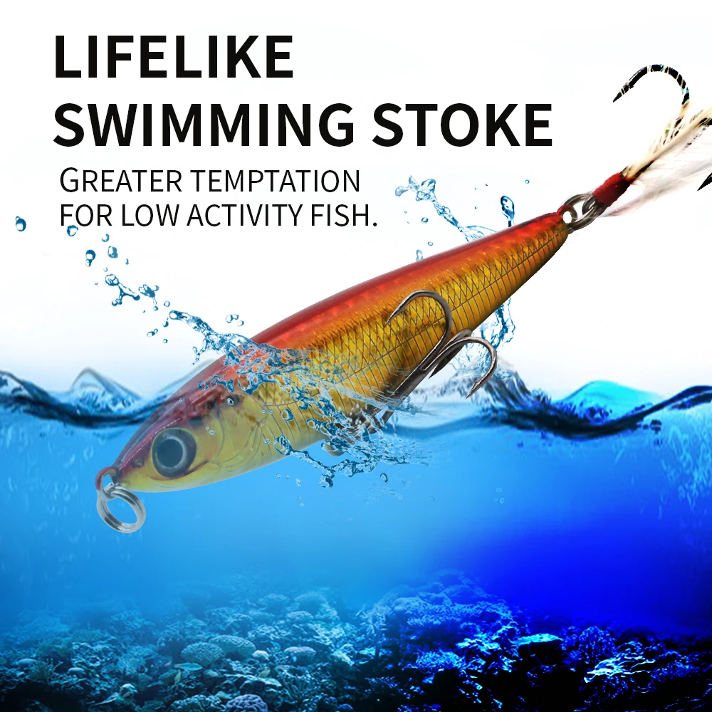 Señuelos de Pesca con lápiz, cebo Artificial de hundimiento luminoso, anzuelos triples de plumas, 8,5 cm, 16g - imagen 5