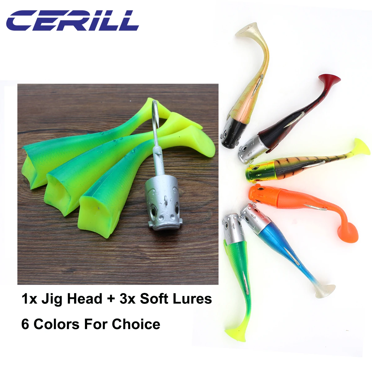 Ceril-señuelo de pesca suave de silicona Artificial para lubina, cebo de cabeza de plantilla de plomo de carpa realista de mar, Jigging, ojos 3D, Wobbler, 190mm, 305 g - imagen 5