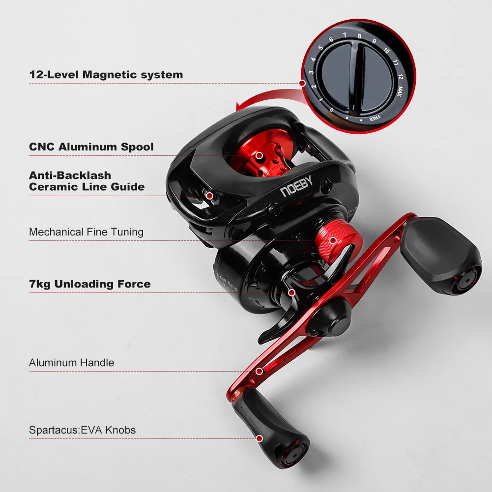 NOEBY carrete de pesca Baitcasting, 7kg, Darg 7,1: 1, relación de alta velocidad, sistema magnético ultraligero, carretes de pesca de fundición finura - imagen 3