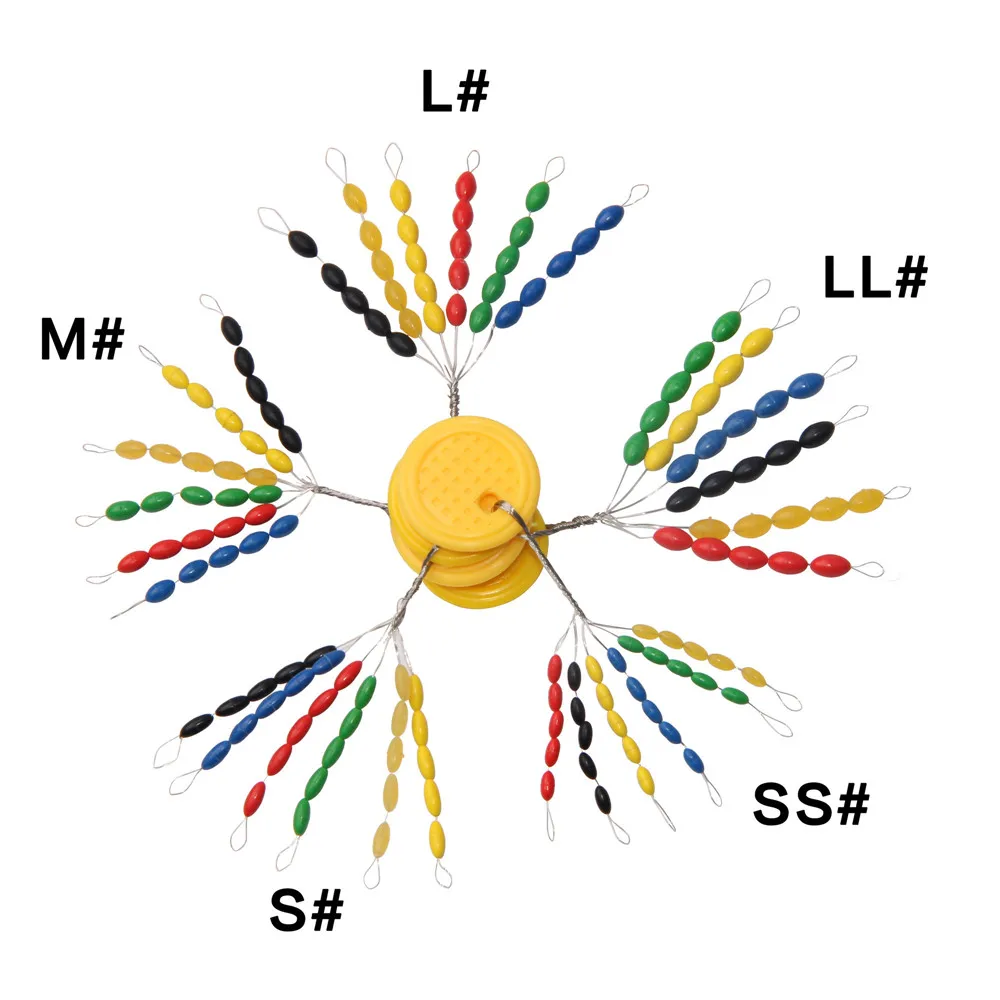 Tapón flotador multicolor de goma para frijoles espaciales, boyas fijas de forma ovalada, flotadores de pesca, aparejos de pesca, 60 unidades - imagen 4