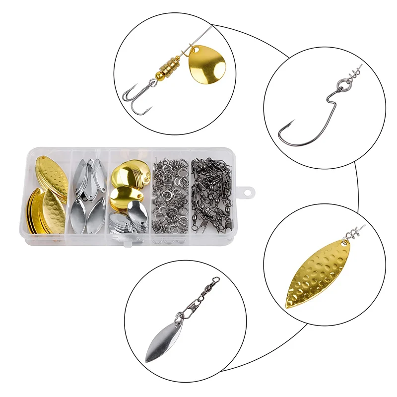 Kit de cuchillas giratorias de pesca, kit de hojas de sauce, lentejuelas, cebos giratorios, aparejo Walleye, accesorios para Señuelos de Pesca, 155 piezas - imagen 5