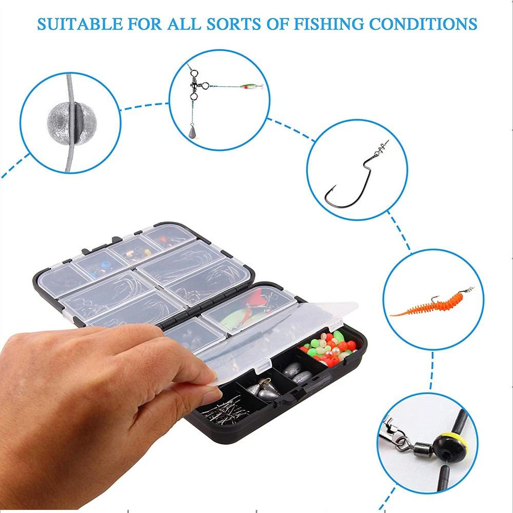 Accesorios de pesca, Kit de aparejos con ganchos, pesas de plomo, broches giratorios, toboganes de plomo, Wacky, juntas tóricas, cucharas, señuelos, cuentas, 204 unids/caja - imagen 5