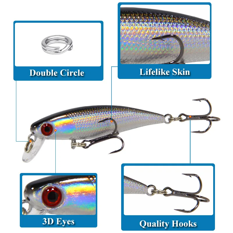 Señuelo duro Artificial para Pesca, anzuelo triple flotante, Wobbler, Crankbait, Lucio, Swimbait, 1 unidad, 6,5 cm, 4,3g - imagen 3