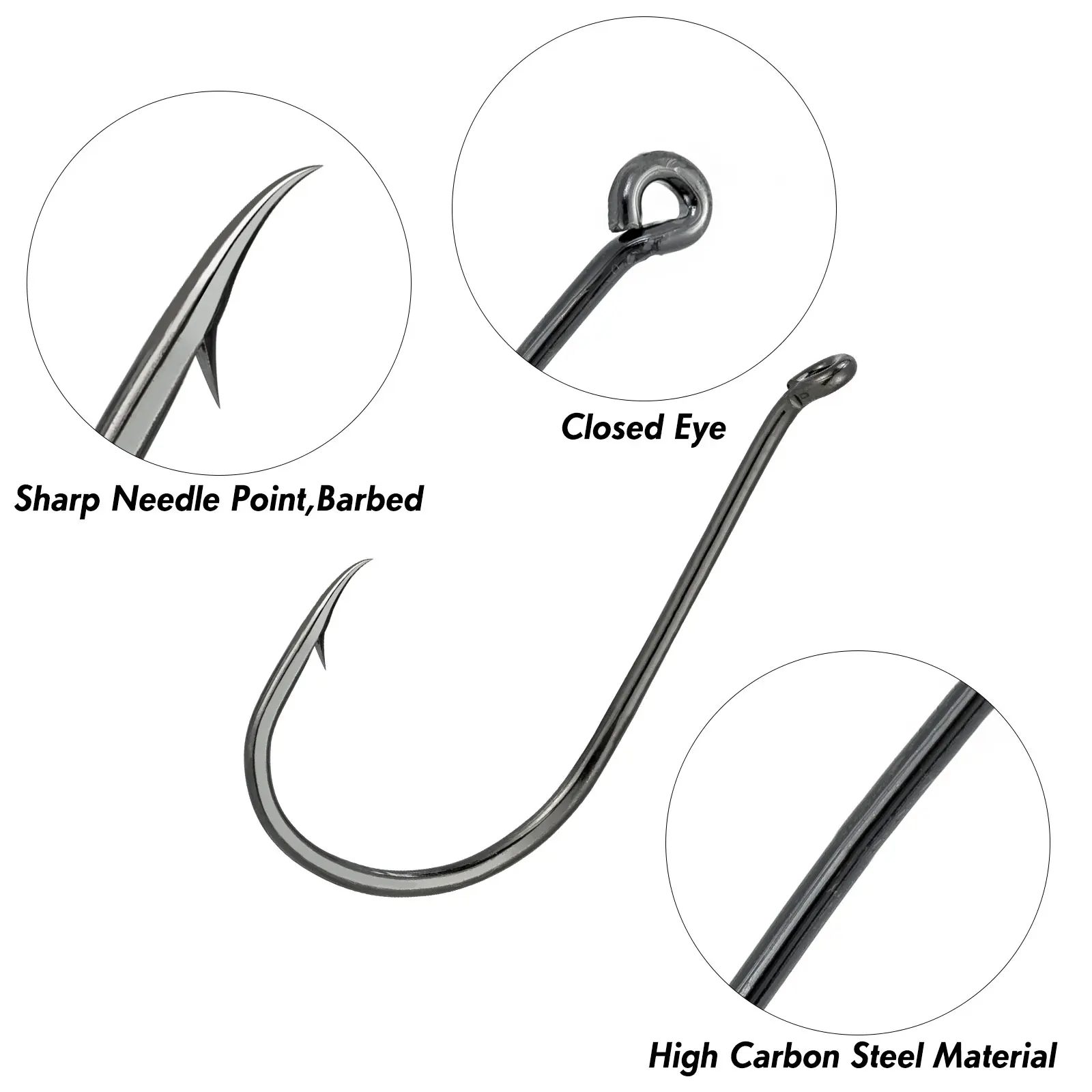 Anzuelo de pulpo de pesca de piezas, cebo vivo Offset, aparejo loco, níquel negro afilado, pesca de Surf, bagre, atún, agua dulce y salada, 100 - imagen 3