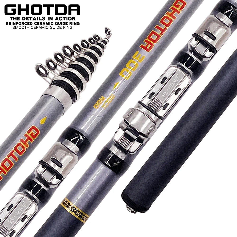 Alimentador de carpa voladora, caña de pescar telescópica en roca, giratoria, fibra de carbono, 3m 2,7 2,4 m 2,1 m 1,8 m 1,5 - imagen 2