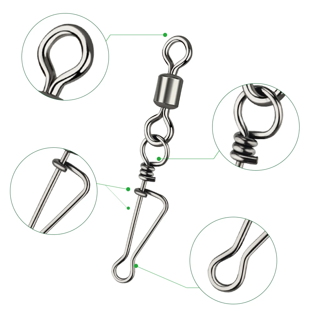 TIANNSII-30 piezas de pesca giratoria con broche italiano, Conector de pesca MS + YDL, ganchos de bloqueo de costa, señuelo, accesorios de pesca - imagen 3