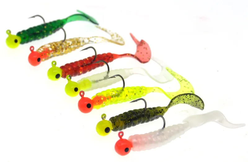 Señuelos de pesca 2,5g anzuelo con cabeza de anzuelo 5cm/1g señuelo de gusano cebo suave Texas Rig señuelo principiante lote 5 piezas en oferta - imagen 2