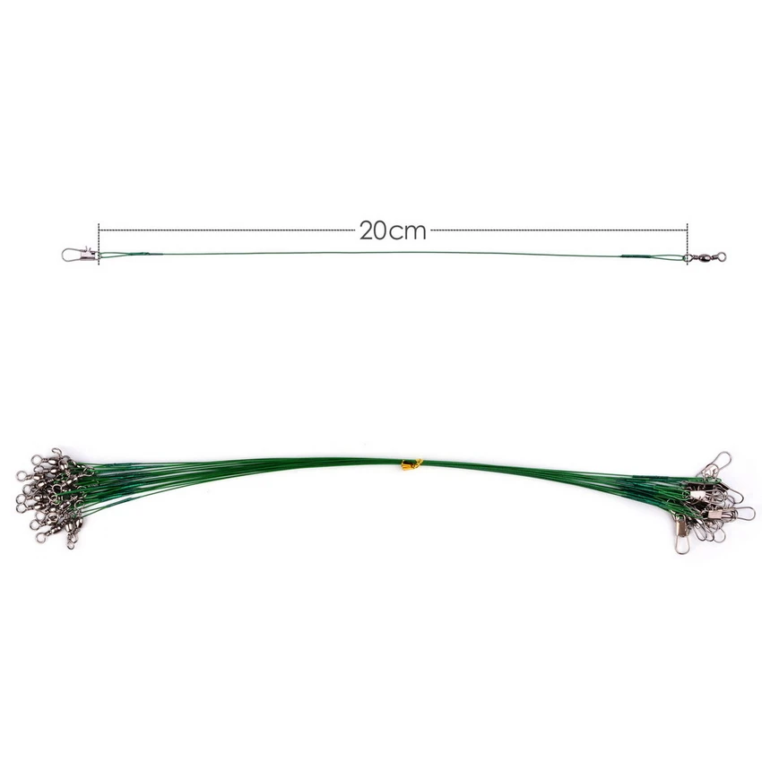 Una línea de pesca verde de 20 cm de largo con múltiples ganchos ideales para aplicaciones de pesca versátiles