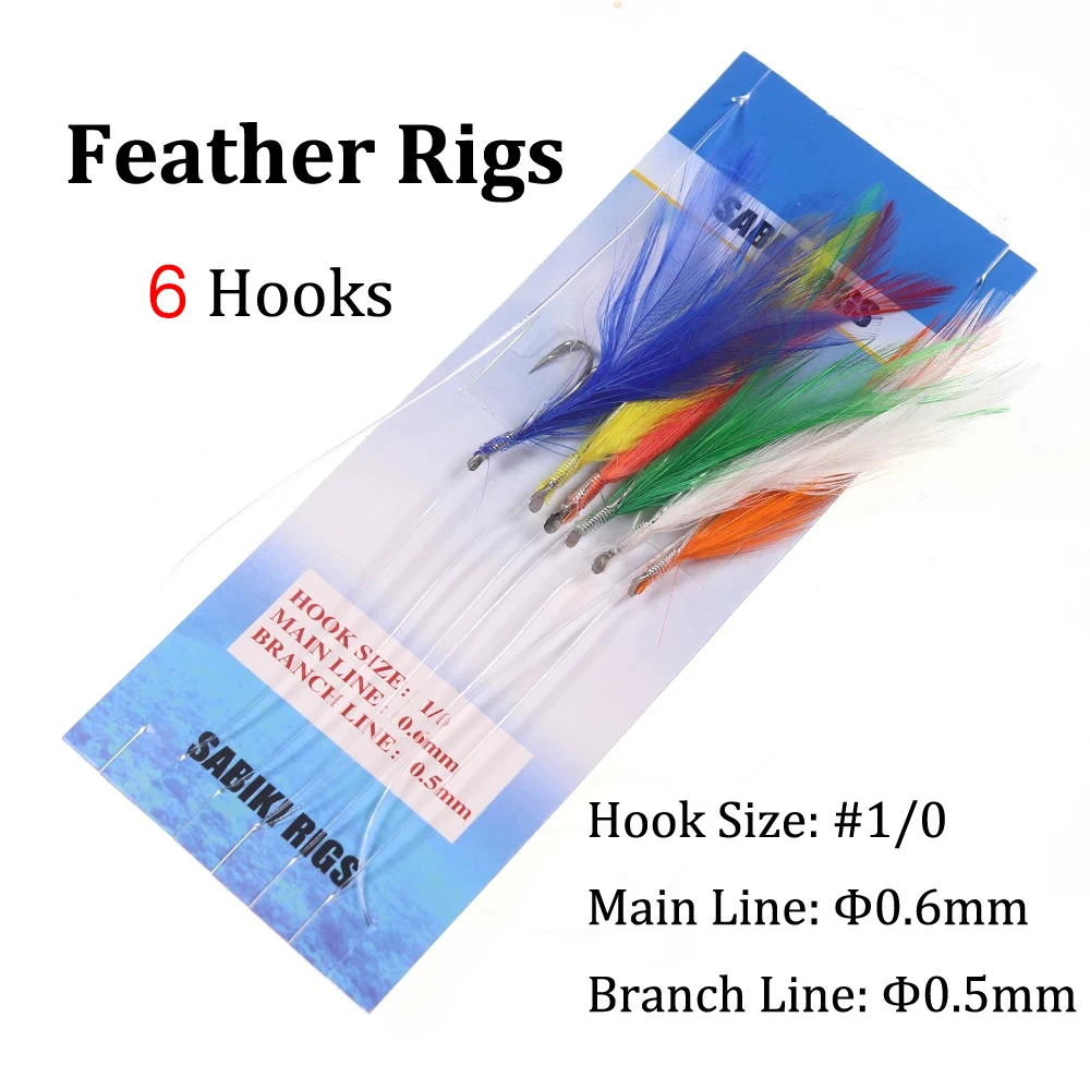 10 bolsas/lote # Aparejos Sabiki para pesca en el mar, cabeza de pluma/tubo de oropel/piel Flash, anzuelo de Jigging de acero rico en carbono, señuelo para arenque, 1/0 - imagen 3