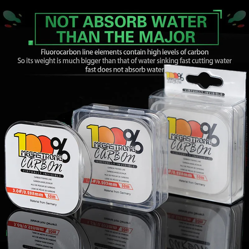 Línea de pesca de carbono 100%, Sedal líder de fibra de carbono transparente superfuerte de 50M, sedal de Pesca Salada para pesca de carpa - imagen 4