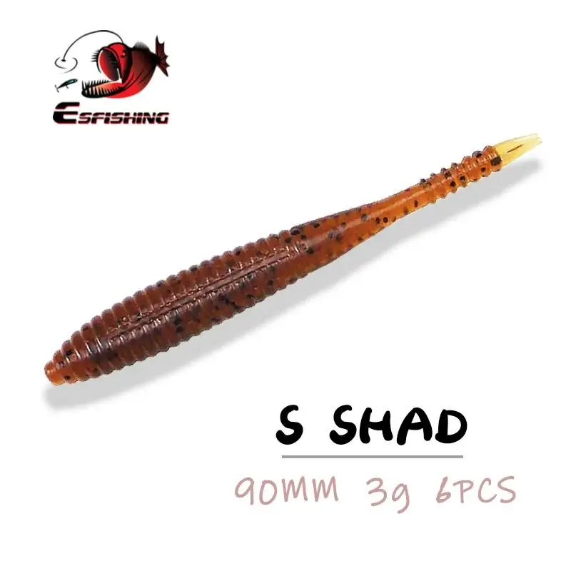 ESFISHING-Cebo de silicona suave S Shad, 6 piezas, 90mm, Wobbler, Pesca en mar, lago, río, lubina realista, aparejos de señuelo de Pesca Artificial - imagen 3