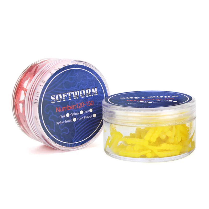 Cebo de pesca Softworm, señuelos artificiales, juego de 120-150 piezas, cola de aguja, olor a pescado, sabor a maíz, cebo suave, lombriz de tierra - imagen 3
