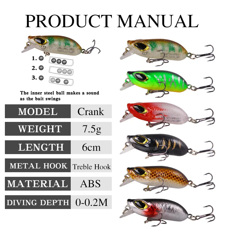 Señuelos de Pesca flotantes de 6cm/7,5g, cebos falsos de pesca en el mar, cebo de boca deformada, equipo de pesca suave, señuelos de plástico, 1 unidad - imagen 4