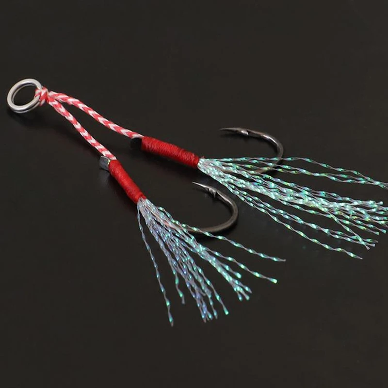 Señuelo de Pesca de Jigging lento, anzuelo de asistencia, púas de dos anzuelos de plantilla, pluma de acero de alto carbono, 20 unids/lote - imagen 4