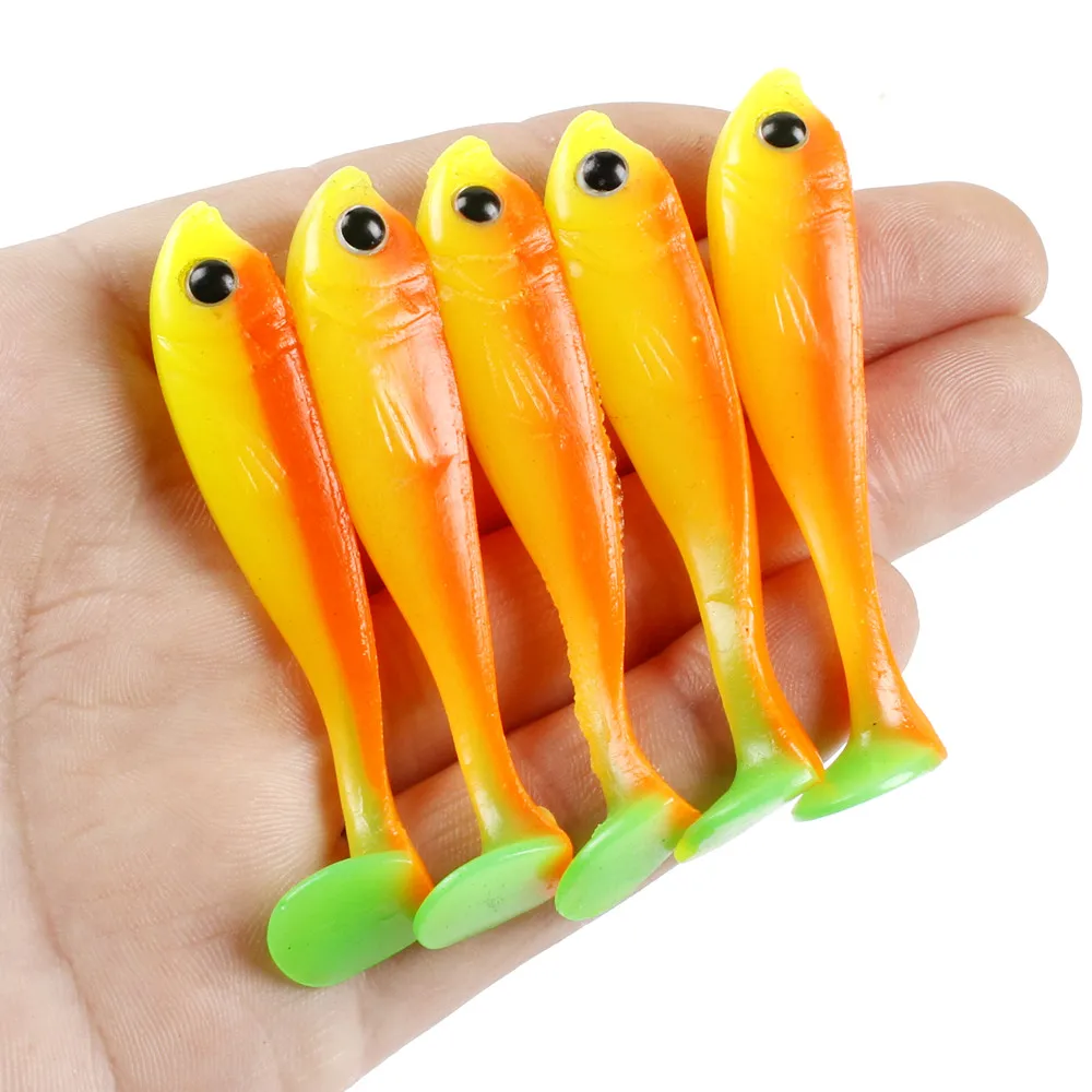 Señuelos blandos de pesca, cebo de silicona de doble Color, cola en T, Swimbait, Lucio, carpa, 6,5 cm, 3g, 10 unidades por lote - imagen 3