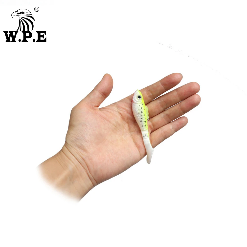 W.P.E-señuelo de pesca biónico, cebo suave de 80mm, ojos 3D, de silicona, Wobblers, aparejos de pesca, 5 unids/paquete - imagen 3