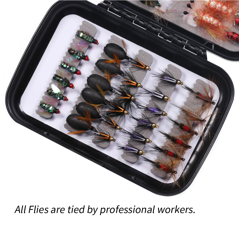 ICERIO-Set de pesca con mosca real Wulff, cabeza de cuentas, Pupa Larva, ninfa, escarabajo, camarones para perca de trucha, señuelo de pesca en agua salada, 59 Uds. - imagen 5