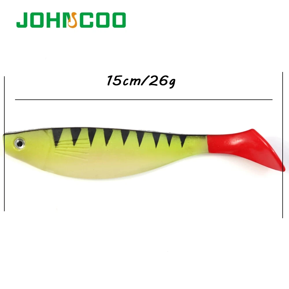 Señuelo de pesca de plástico suave realista, cola en T grande, pescado de goma, 2 unids/lote, 15cm, 26g, Lucio, trucha, Swolfy, cebo de silicona para lubinas de mar - imagen 3