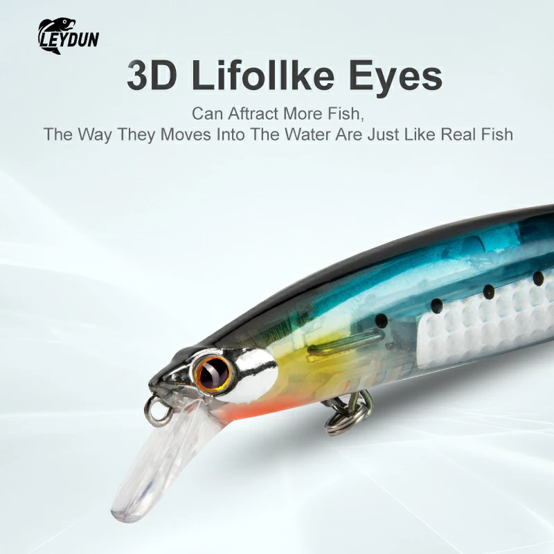 LEYDUN-Señuelos flotantes para pesca de lubina, cebos de 130mm, 20g, señuelos de pececillo con hoja de Flash, señuelo duro, Wobblers de buena acción, aparejos de Lucio - imagen 5