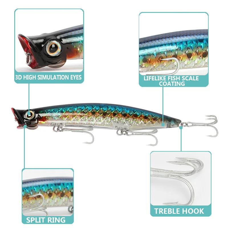 Señuelos de Pesca Popper de 11cm/13g, de alta calidad Wobblers, cebos duros falsos, aparejos de pesca artificiales Isca, 1 ud. - imagen 3