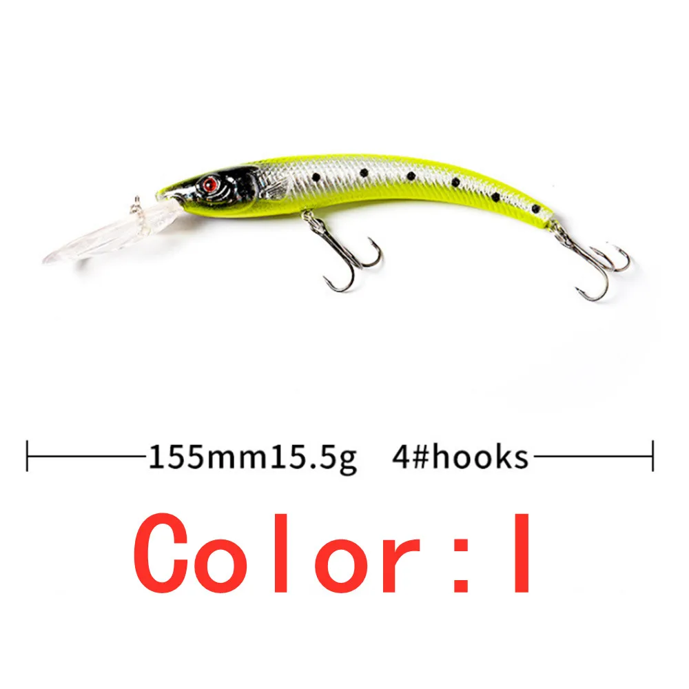 Este señuelo de pesca tiene 155 mm de largo y pesa 15