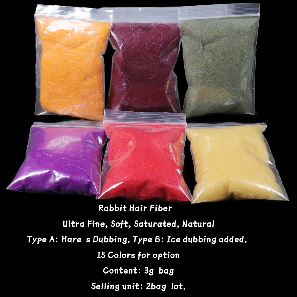 2 bolsas 15 colores atado de moscas conejo doblaje oreja de liebre cuerpo Dub fibra más Flash Ice Dub Caddis Ninfa Scud Caddis Material de atado de moscas - imagen 3