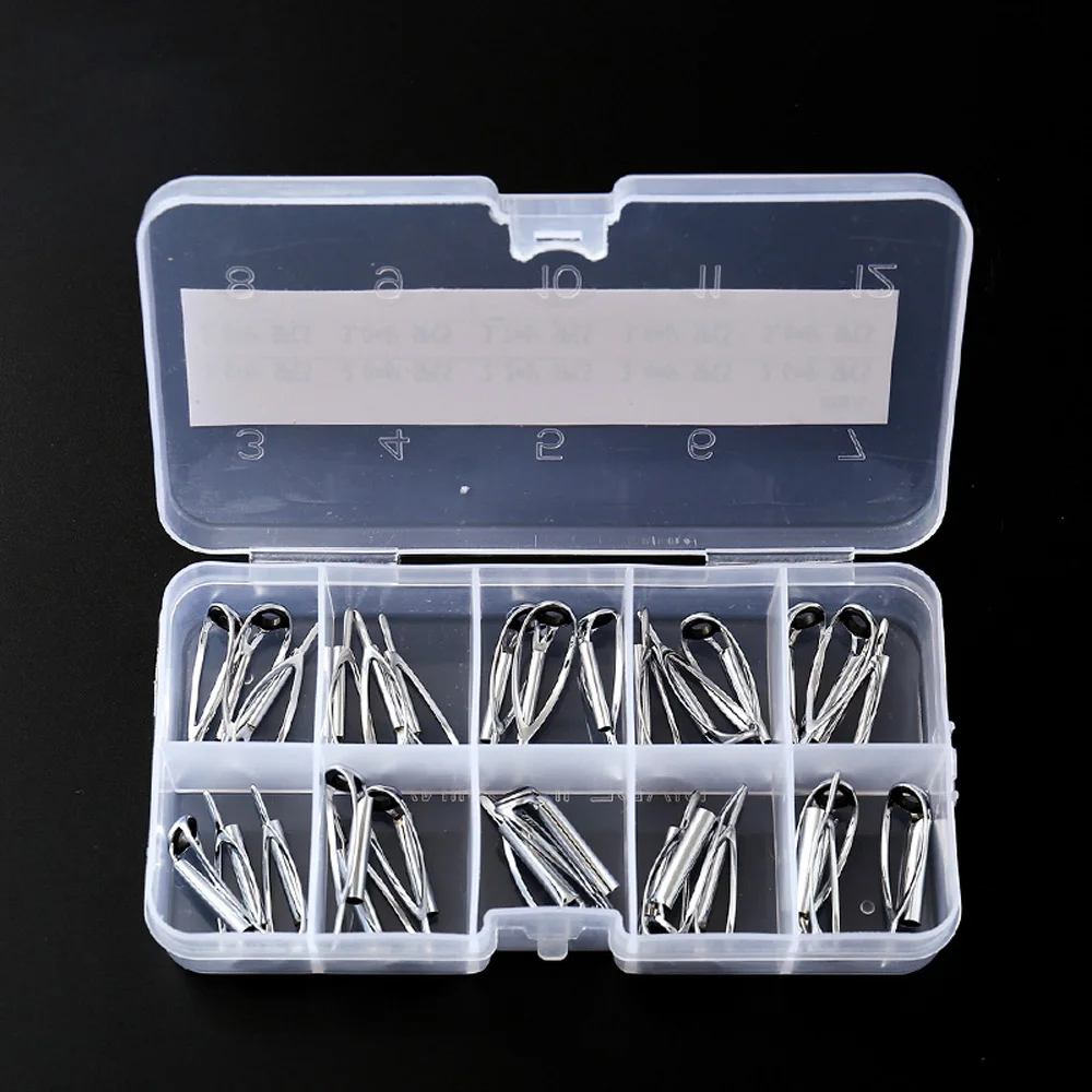 Juego de anillos de caña de pescar superior de acero inoxidable de cerámica de varios tamaños, accesorios de reparación de ojos, 80/75/50/30 unids/lote por caja - imagen 2