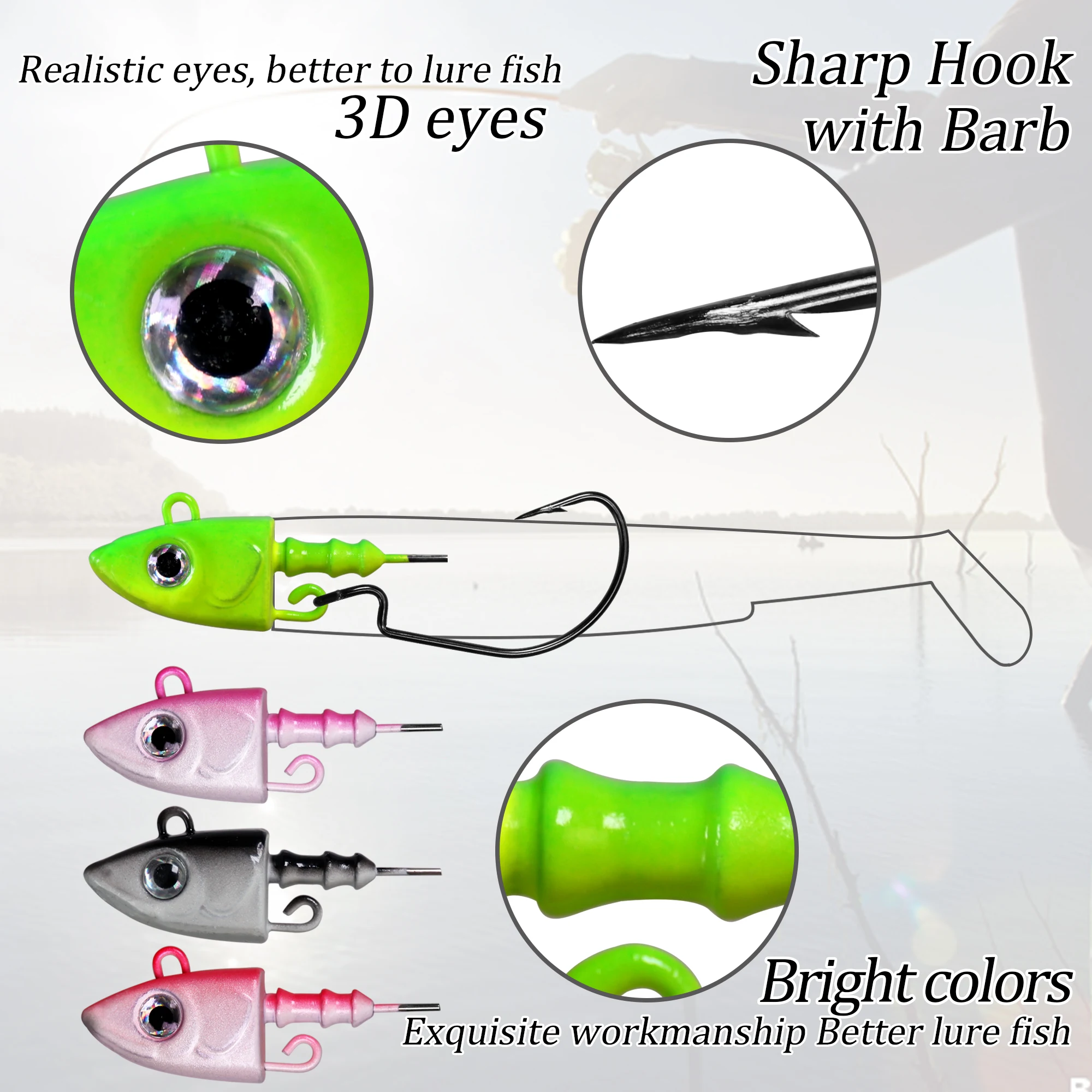 THKFISH 2 uds anzuelos de pesca con cabeza de anzuelo 10g 12g 25g cabezales de Jigging para ojos cebo duro # Gancho de púas de acero rico en carbono 3/0 para gusano blando - imagen 5