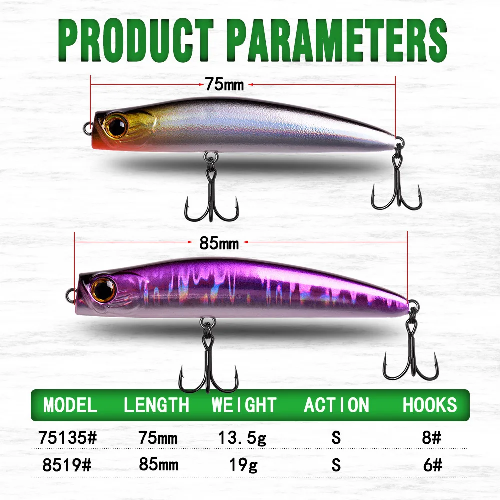 CFLURE-señuelo de pesca, lápiz que se hunde, 85mm, 19g, 75mm, 13,5g, cebo duro Minnow, luz vibratoria, jigging Bass - imagen 4