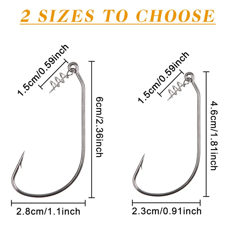 Anzuelo de pesca con cebo blando, pasadores de bloqueo de giro, gancho de manivela, Conector de gusano para aparejos de aparejo de pesca Texas, 200 unids/lote - imagen 2