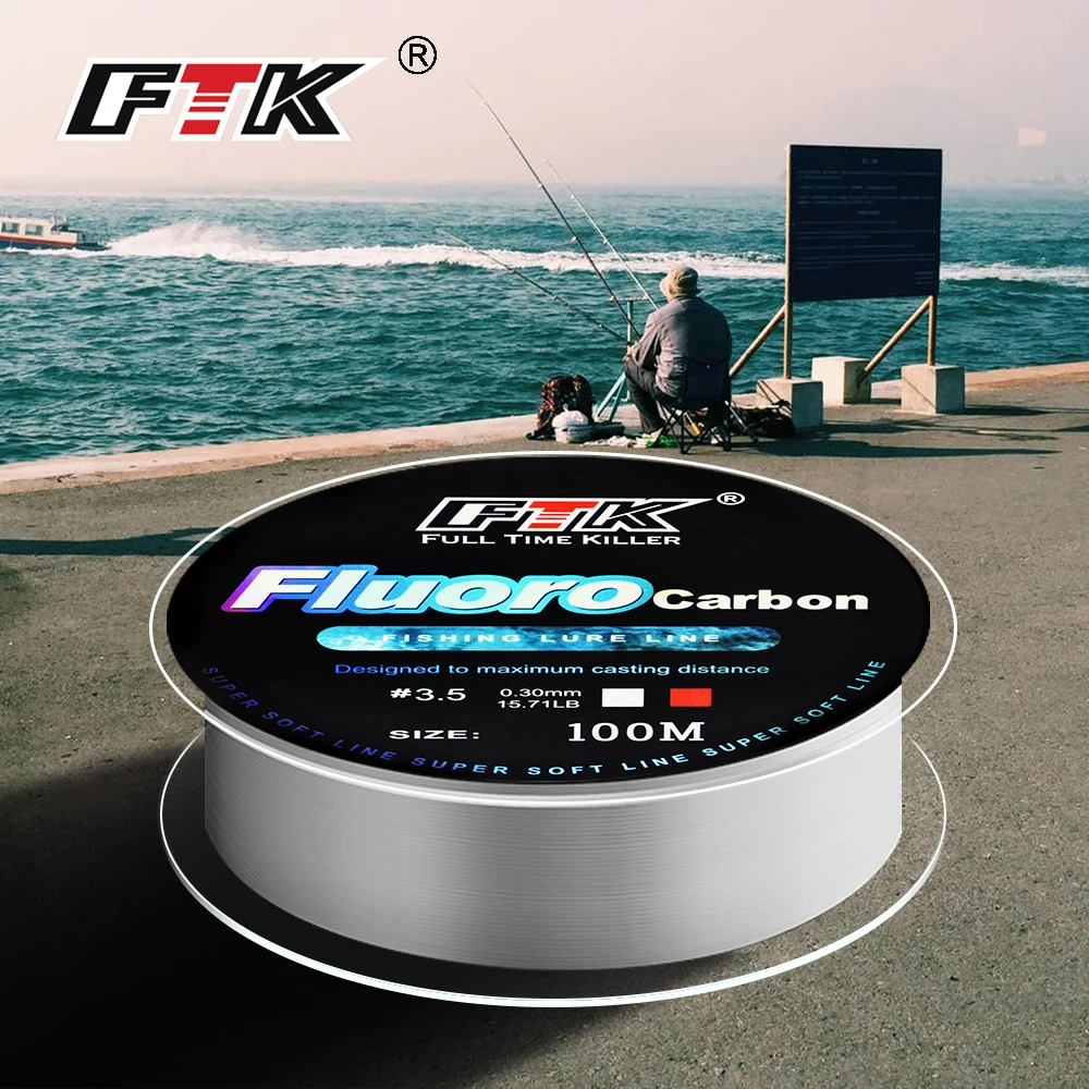 FTK-sedal de Señuelos de Pesca de fluorocarbono, 100m, 4,13-34,32LB, líder de fibra de carbono, línea de Pesca con mosca súper suave