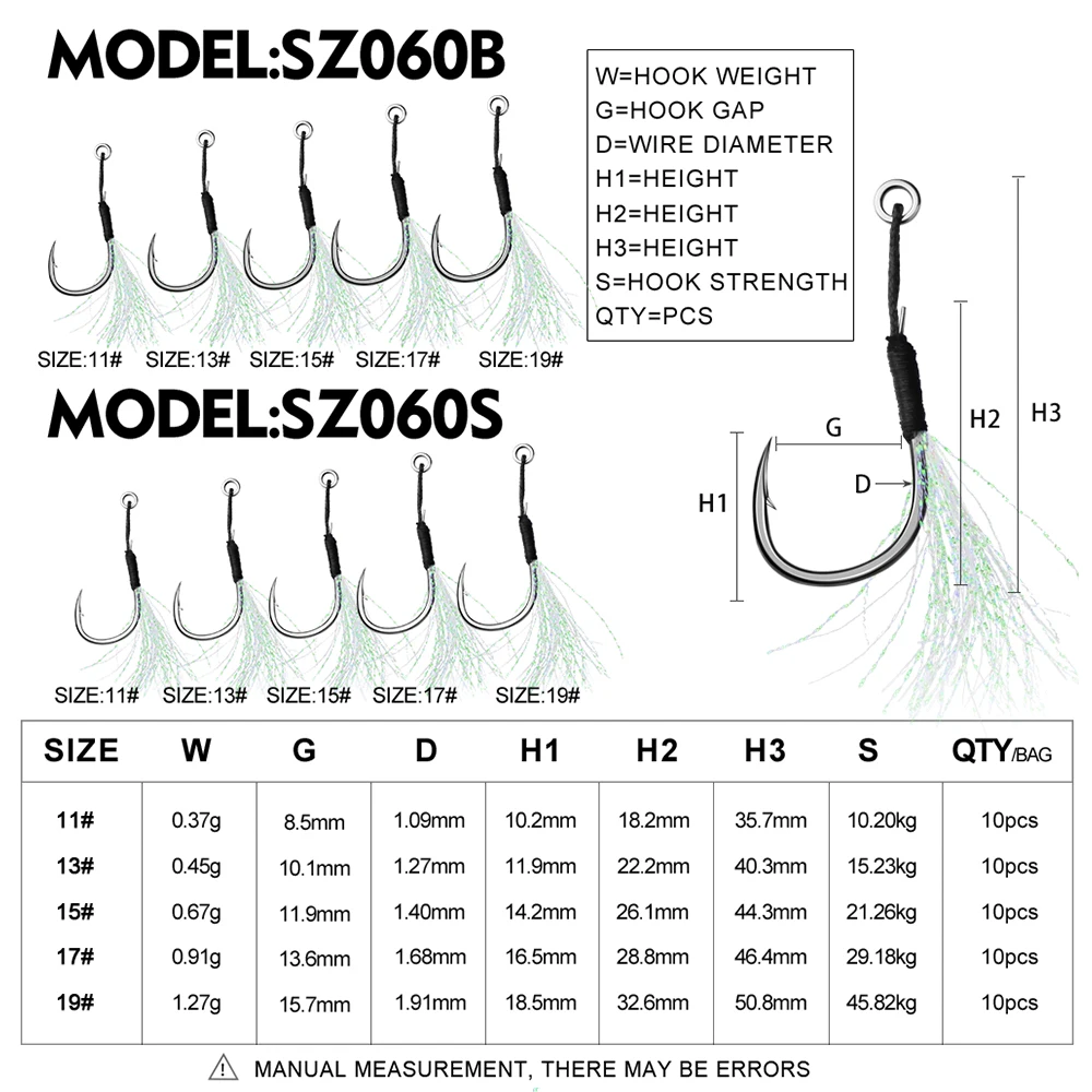 PROBEROS-anzuelos de Metal de 100 piezas, anzuelos de ayuda con luz UV 11-19 #, anzuelos de pesca con línea de PE, pluma, anillo sólido - imagen 3