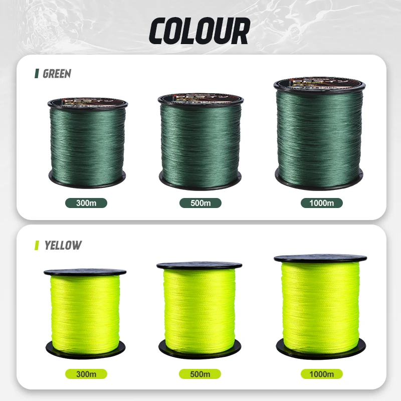 Hunthouse-Hilo de pescar trenzado de 4 hebras, multifilamento, mimbre, 300m, 500m, 1000m, amarillo y verde - imagen 5