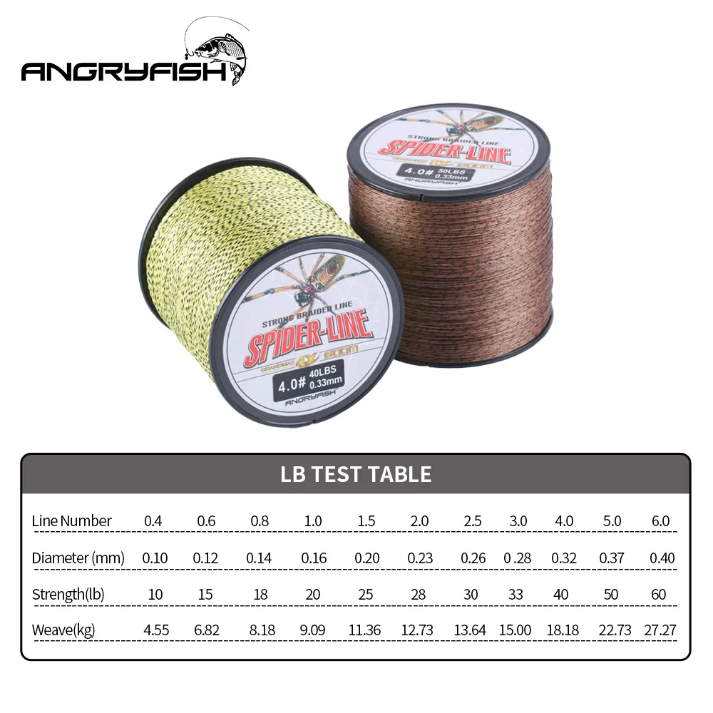 Angryfish-sedal de pesca trenzado, 4 hebras, 500m, PE, Camouflag, amarillo y marrón, 10LB-60LB - imagen 3