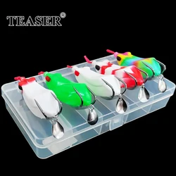 TEASER-Kit de Señuelos de Pesca WJS, 5 piezas, 17g, Rana suave, doble anzuelo, Topwater Ray Frog, pececillo Artificial, cebo de manivela, juego de Wobblers de silicona
